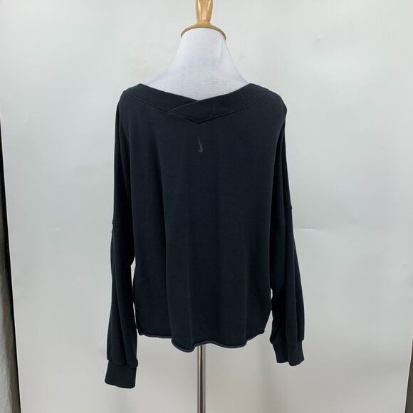 Nike Yoga Luxe Top Womens L Black Fleece V Neck Modal Blend Long Sleeve Cropped - Picture 5 of 14